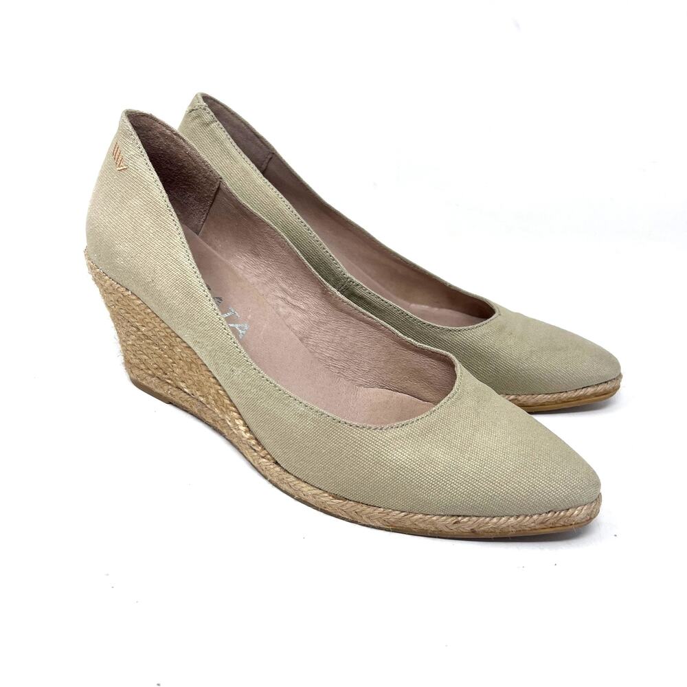 Viscata Roses U Cut Wedge Women's Size 8 EU 39 Beige Canvas Espadrille Heel‎